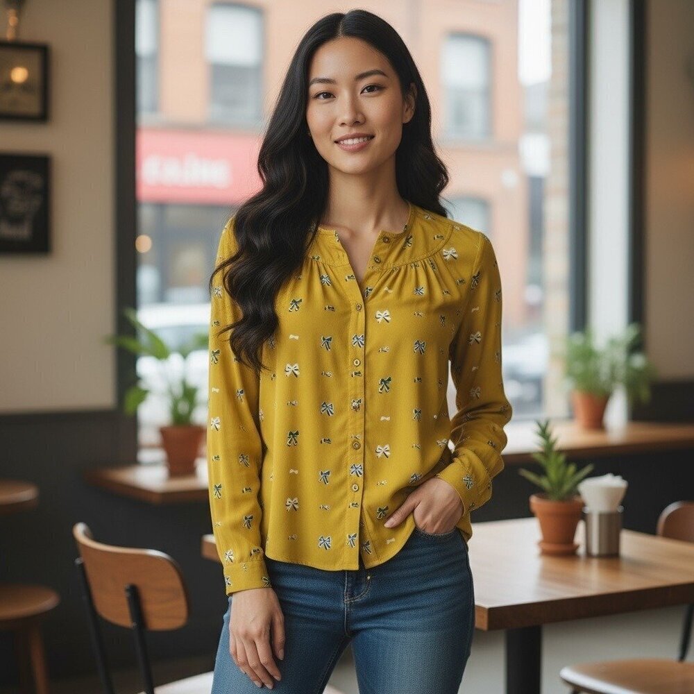 Anthropologie Women's Yellow Ribbon Top